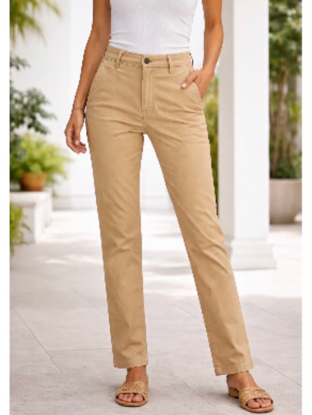 Gap Girlfriend Chino Pants Womens 4P Tan Khaki Straight Leg Mid Rise NWT
